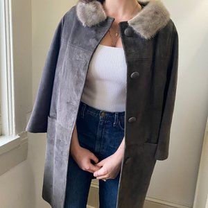 Vintage Grey Suede Fur Collar Coat M/L ✨